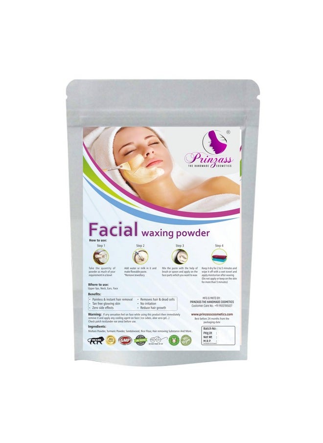 برينزاس لمستحضرات التجميل المصنوعة يدوياً بودرة شمع إزالة شعر الوجه من برينزاس ذا هاند ميد كوزماتيكس للنساء والرجال، لجميع أنواع البشرة، 100 جرام  - Image 1