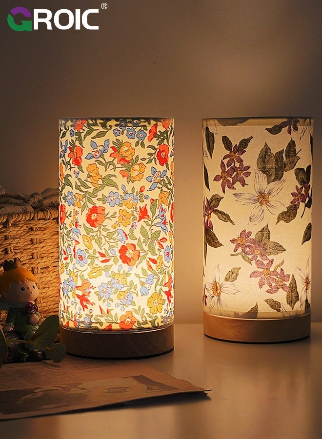 جرويك مصباح لمس بجانب السرير مع منافذ USB، مصباح صغير عصري قابل للتعتيم بثلاثة اتجاهات مع غطاء من القماش على شكل زهرة، مصباح طاولة بجانب السرير لغرفة المعيشة وغرفة النوم وتزيين غرفة الأطفال - Image 5