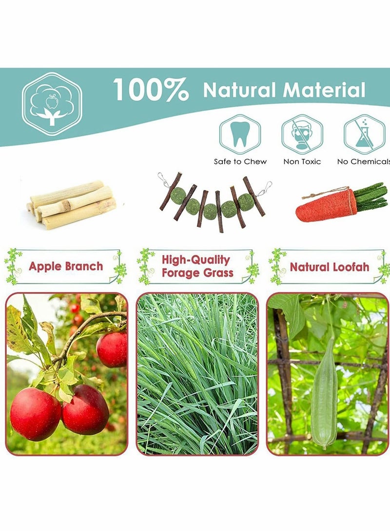 Y&D طقم ألعاب مضغ للأرانب للحيوانات الصغيرة مواد طبيعية مصنوعة يدويًا للأرانب والشيشيلة والهامستر والسناجب والجرذان وما إلى ذلك لطحن أسنان الحيوانات القارضة 14 قطعة - Image 3