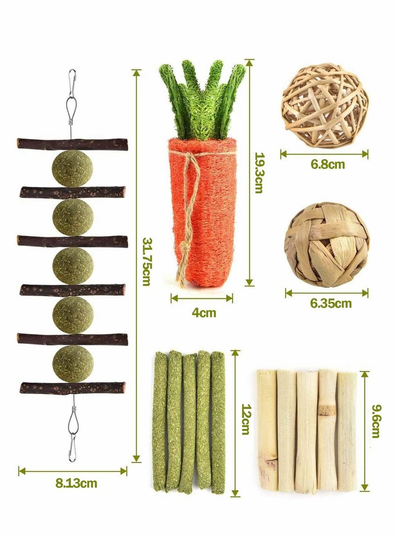 Y&D طقم ألعاب مضغ للأرانب للحيوانات الصغيرة مواد طبيعية مصنوعة يدويًا للأرانب والشيشيلة والهامستر والسناجب والجرذان وما إلى ذلك لطحن أسنان الحيوانات القارضة 14 قطعة - Image 5