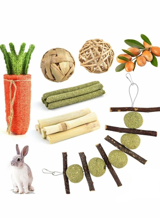 Y&D طقم ألعاب مضغ للأرانب للحيوانات الصغيرة مواد طبيعية مصنوعة يدويًا للأرانب والشيشيلة والهامستر والسناجب والجرذان وما إلى ذلك لطحن أسنان الحيوانات القارضة 14 قطعة - Image 1
