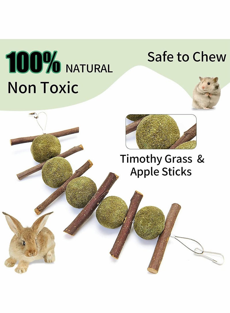 Y&D طقم ألعاب مضغ للأرانب للحيوانات الصغيرة مواد طبيعية مصنوعة يدويًا للأرانب والشيشيلة والهامستر والسناجب والجرذان وما إلى ذلك لطحن أسنان الحيوانات القارضة 14 قطعة - Image 2