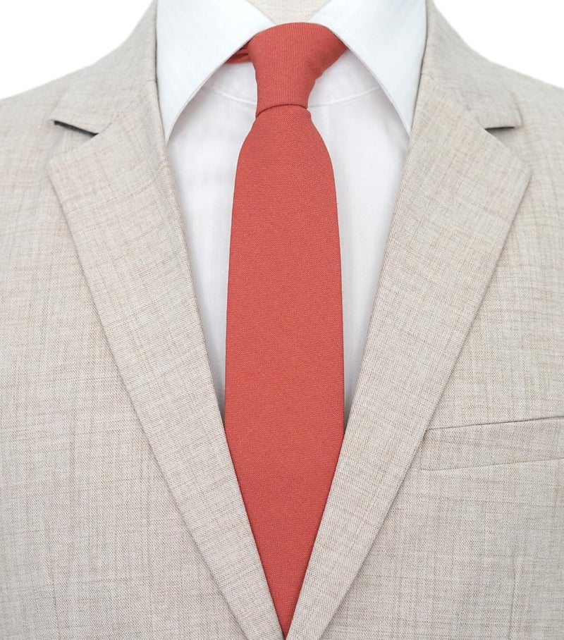 BELLUNO Men's Skinny Ties, Cotton Linen Blend 2.5 inch Solid Neckties - Image 2