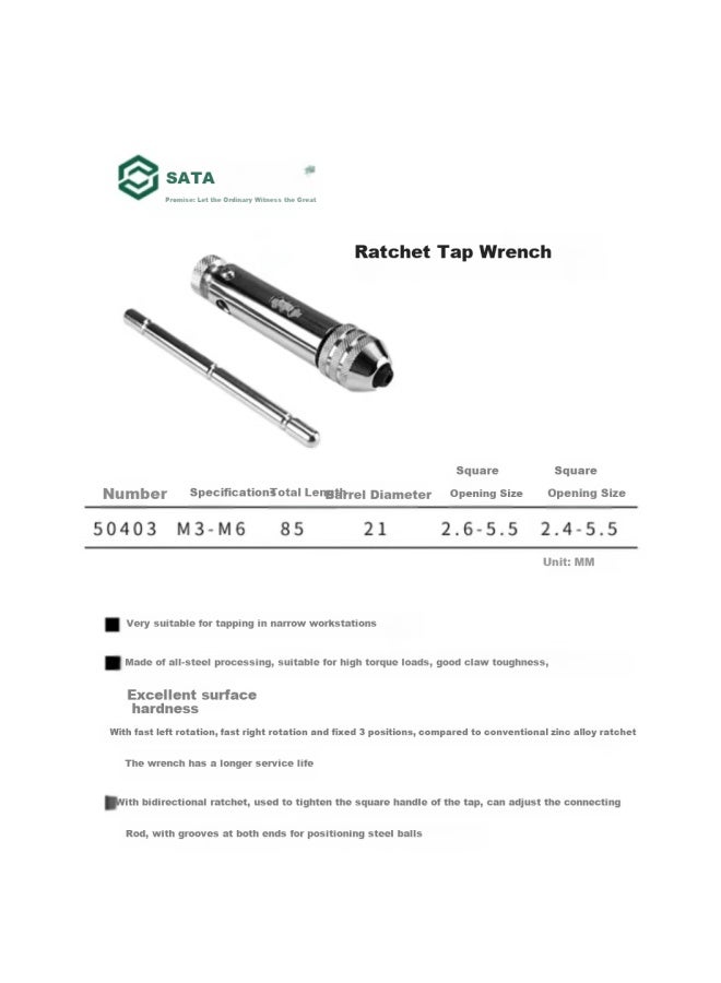 Sata Ratchet Tap Wrench M3-m6 50403 - Image 1