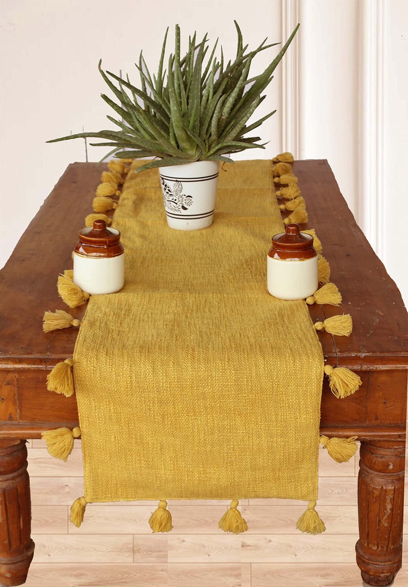 Dekor World 1 Piece Cotton Merit Tassel Collection Table Runner (Mustard Yellow, 33x120 cm or 13x48 Inches or 4 Seater Table)-for Dining Room and Living Room - Image 4