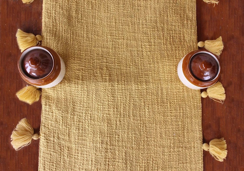 Dekor World 1 Piece Cotton Merit Tassel Collection Table Runner (Mustard Yellow, 33x120 cm or 13x48 Inches or 4 Seater Table)-for Dining Room and Living Room - Image 2