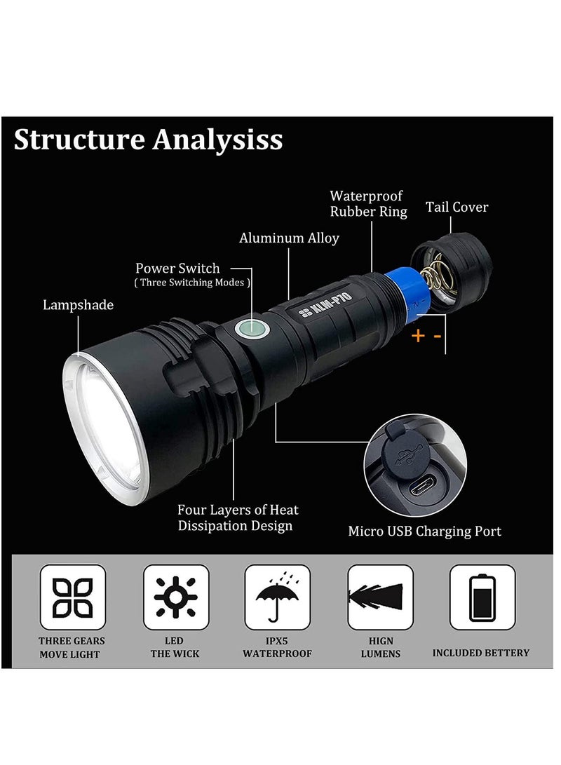 HOMESTAR 30000-100000 lumens Rechargeable led Tactical Flashlight，Super Bright 3 Modes Handheld Flashlights ，Brightest Powerful 50W XLM-P70 LED USB Torch - Image 5