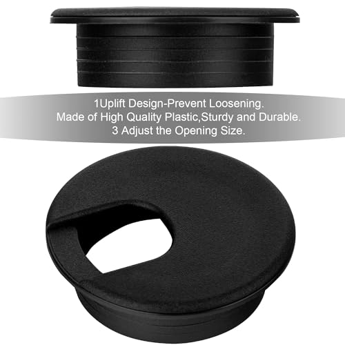 LepoHome 2 Inch Desk Grommet - 6Pcs Plastic Desk Cord Hole Cover, 50mm Diameter Black Cable Grommets Hole Cover for Organized Wires & Cords Through Computer Table/Countertops - Image 3