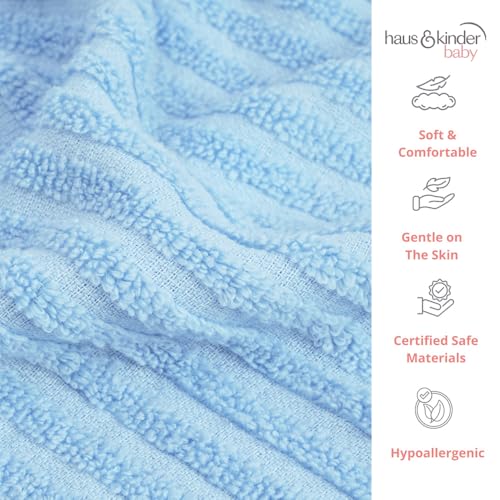Haus & Kinder Hooded Wrapper for New Born Baby to 5 Years - Cute Baby Hooded Towel for New Born | 100% Cotton Terry Hooded Towel for Baby, 550g Cap Towels for New Born Baby, Blue-Green, 140*70cm, 1Pc - Image 4