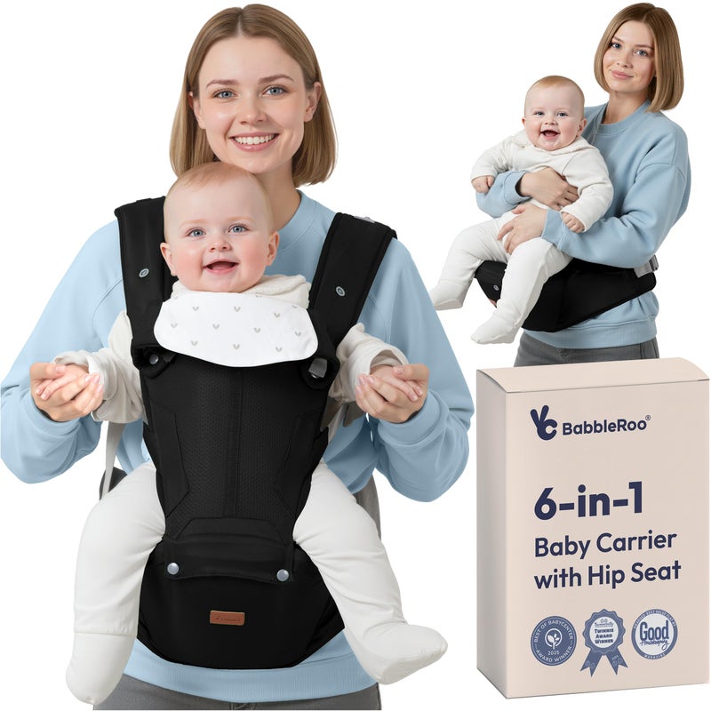 BabbleRoo Grow Carrier â€“ Safety-Certified 6-in-1 Toddler & Baby Carrier with Hip Seat, Ergonomic & Adjustable Toddler Carrier 7-50 lbs with Hip Support, Hood for Sun Protection, Newborn to Toddler - Image 1