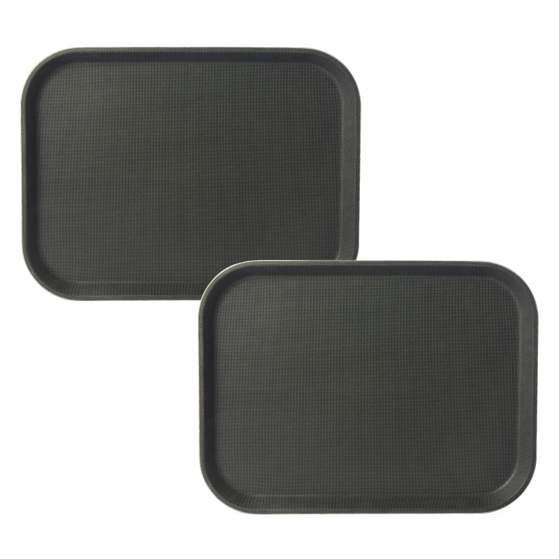 CURTA 2Pack Restaurant Grade NonSlip Trays NSF 16 Inch x 12 Inch Plastic Rubber Lined AntiSkid Rectangular Serving Tray Black