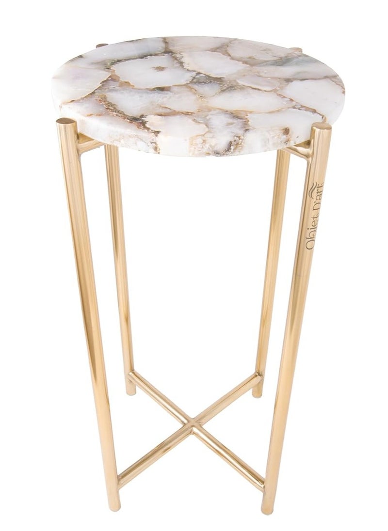 Objet D'Art Small Round Gold Side Table, Accent Table, Round Pedestal Side Table for Living Room, Small Side Table for Small Spaces, Drink Table, Melba Vintage Brass Style Decor, 22” Height  - Image 1