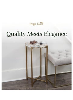 Objet D'Art Small Round Gold Side Table, Accent Table, Round Pedestal Side Table for Living Room, Small Side Table for Small Spaces, Drink Table, Melba Vintage Brass Style Decor, 22” Height  - Image 3