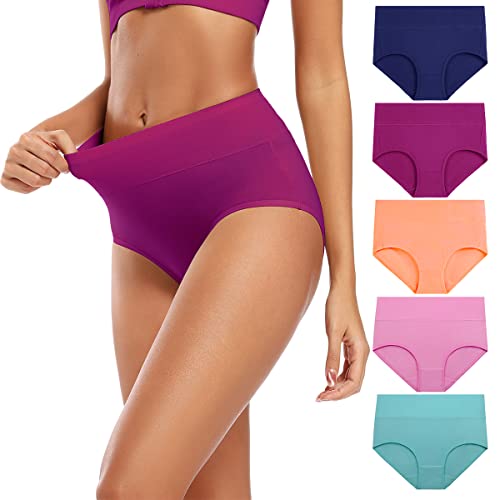 Molasus Women's Soft Cotton Underwear Briefs High Waisted Postpartum Panties Ladies Full Coverage Plus Size Underpants Pack of 5,Medium - Image 5