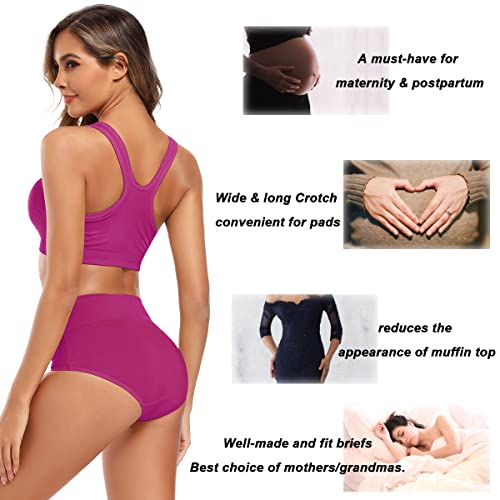 Molasus Women's Soft Cotton Underwear Briefs High Waisted Postpartum Panties Ladies Full Coverage Plus Size Underpants Pack of 5,Medium - Image 4