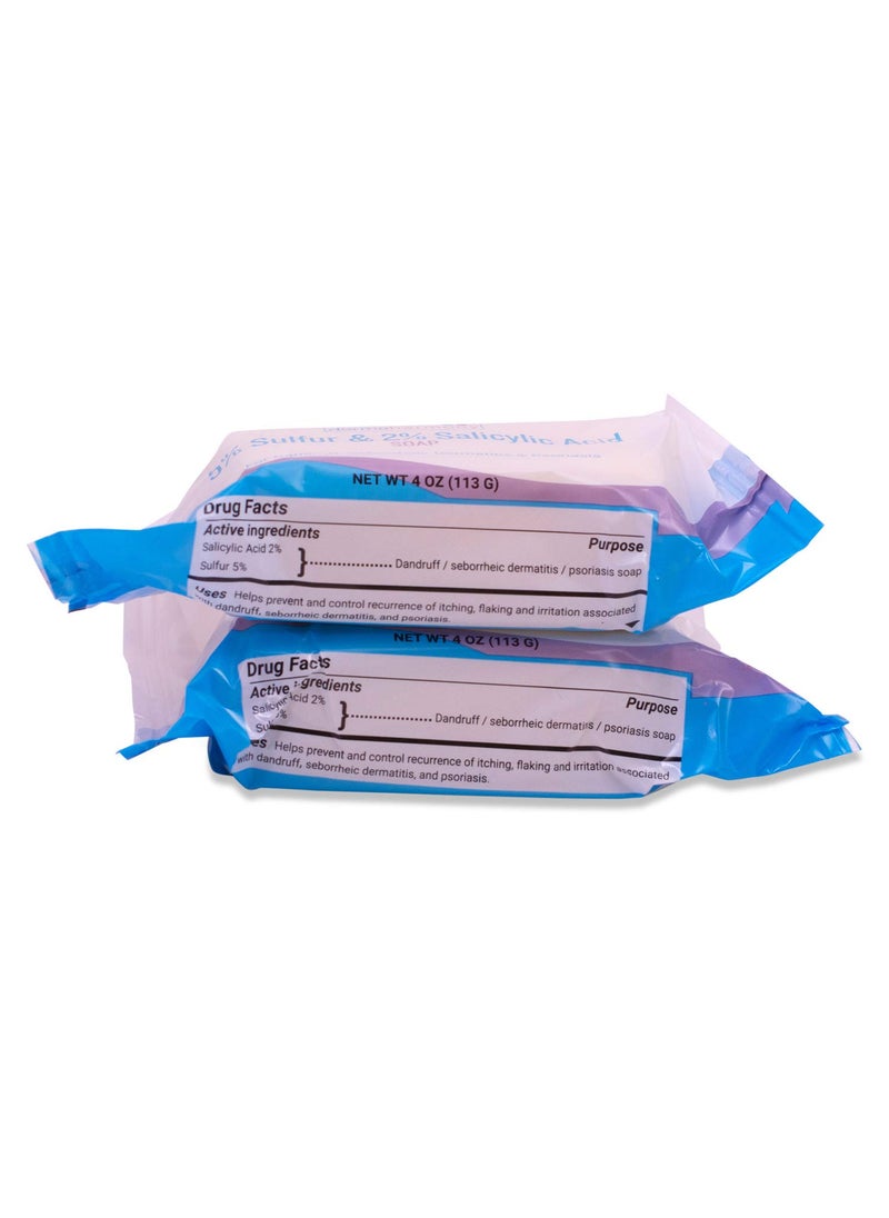 Dermaharmony 5 Sulfur 2 Salicylic Acid Bar Soap 4 oz  Crafted for those with Seborrehic Dermatitis Dandruff and Psoriasis 2 Pack 
