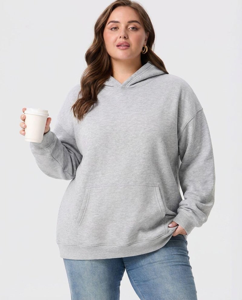 OLRIK Plus Size Sweatshirts for Women Hooded Fleece-Lined Heavyweight Sweatshirt Sweater Soft Loose Fit Pullover for Casual Fall Winter Wear Heather Grey-3X - Image 2