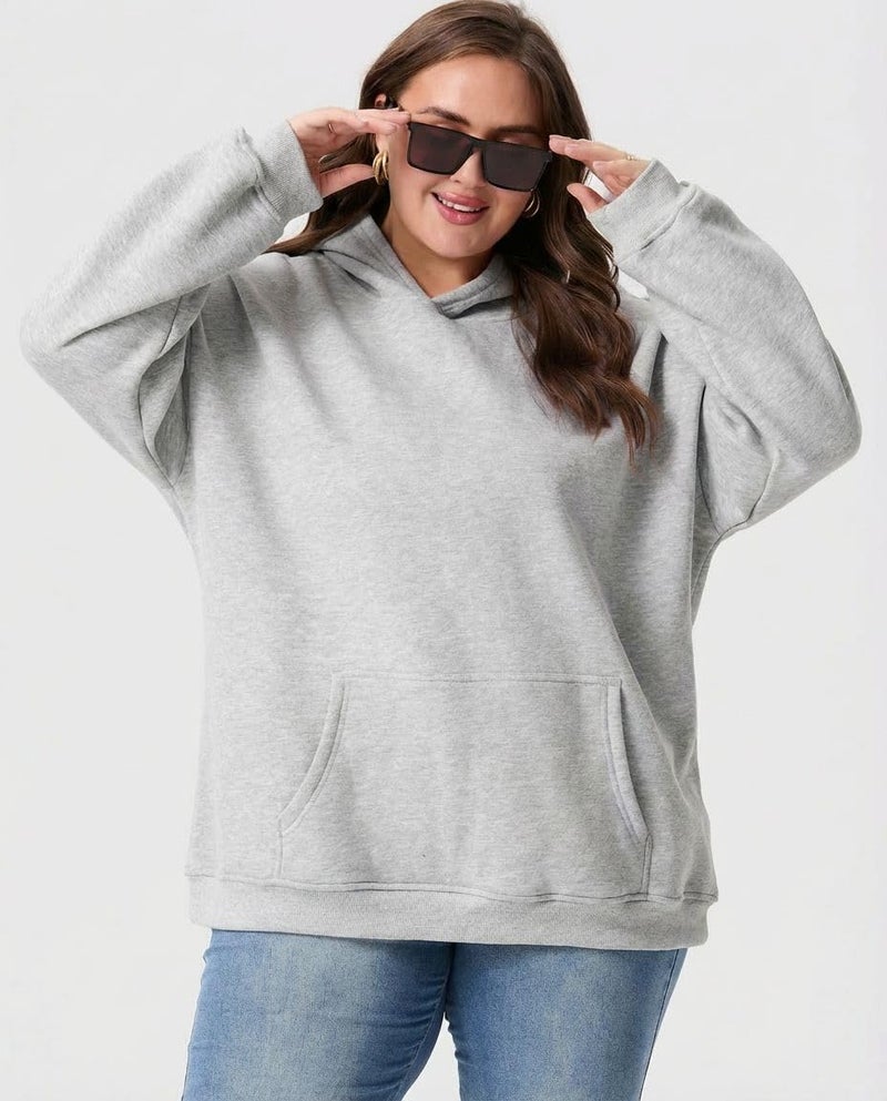 OLRIK Plus Size Sweatshirts for Women Hooded Fleece-Lined Heavyweight Sweatshirt Sweater Soft Loose Fit Pullover for Casual Fall Winter Wear Heather Grey-3X - Image 3