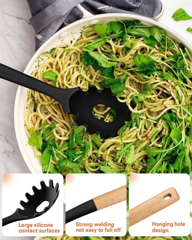 Badiano Kitchen Utensils Set, 13PCS Silicone Cooking Utensils, Heat Resistant Kitchen Utensil Spatula Set for Nonstick Cookware, Wooden Handles Kitchen Gadgets Tools Set - Image 4