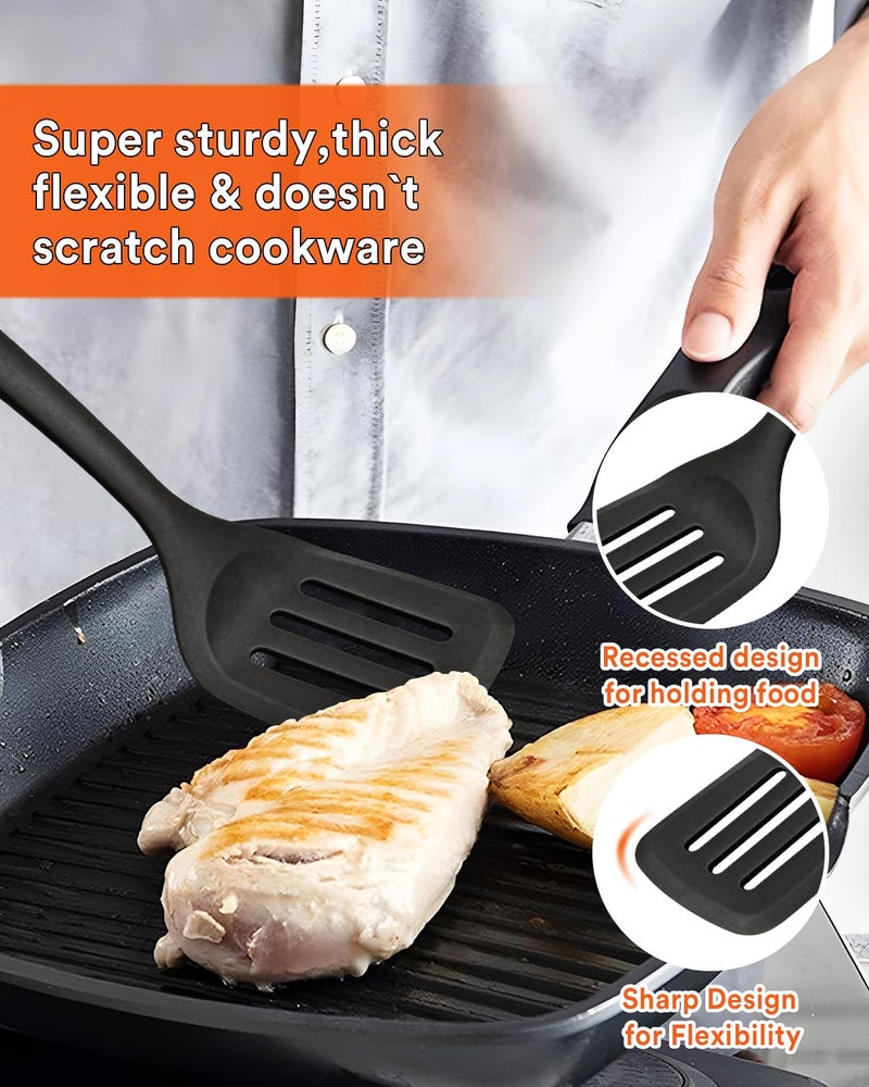 Badiano Kitchen Utensils Set, 13PCS Silicone Cooking Utensils, Heat Resistant Kitchen Utensil Spatula Set for Nonstick Cookware, Wooden Handles Kitchen Gadgets Tools Set - Image 3