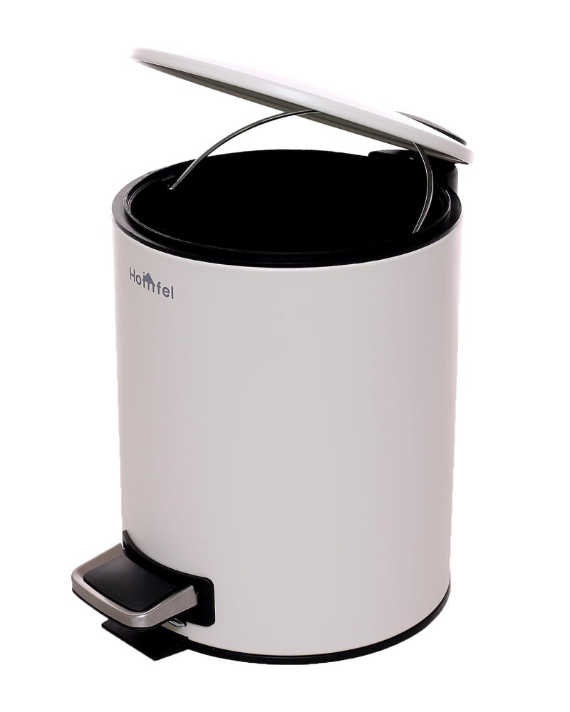Homfel Pedal Bin Steel 3L Round Beige Thin lid with soft close & inner bucket - Image 1