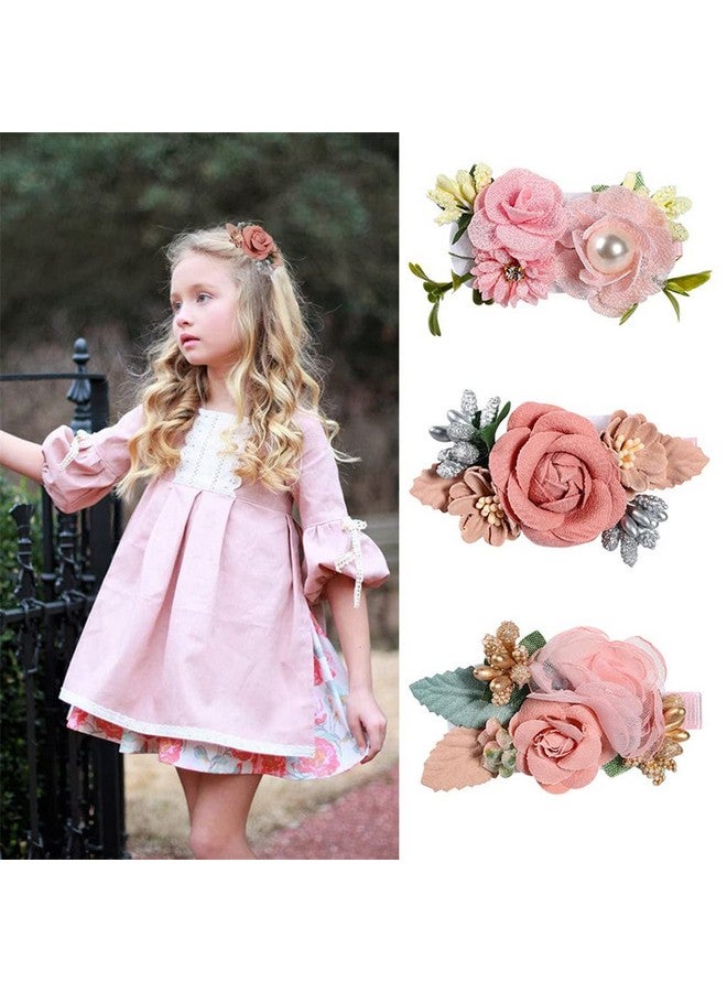 PALAY 3 Pack Flower Hair Clips For Girls Kids, Handmade Floral Hair Bow Hair Accessories For Girls, Baby Toddlers, Teens Gifts, Multi - Image 3