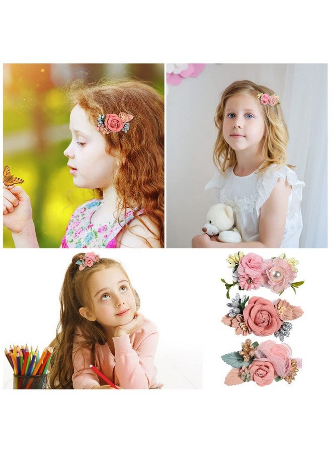 PALAY 3 Pack Flower Hair Clips For Girls Kids, Handmade Floral Hair Bow Hair Accessories For Girls, Baby Toddlers, Teens Gifts, Multi - Image 4