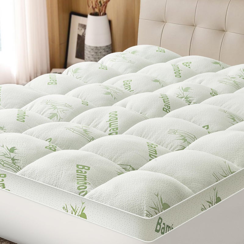Easthome Mattress Topper Queen Size Viscose Derived from Bamboo, Thick Soft Pillow Top Mattress Pad Cover for Back Pain, Mattress Protector with 8-21 Inch Deep Pocket, White - Image 1