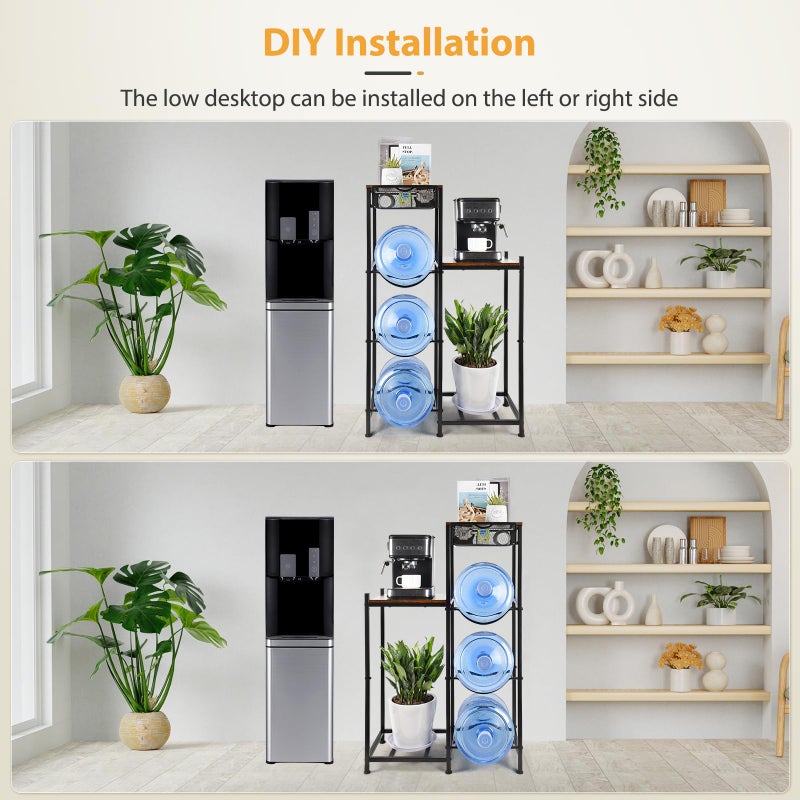 CAROD 5 Gallon Water Jug Holder, Water Storage Rack Water Dispenser Stand With Wood Tabletop Shelf, 5 Gal Water Bottle Holder Water Cooler Jug Rack with 2 Wood Storage Shelves - Image 4