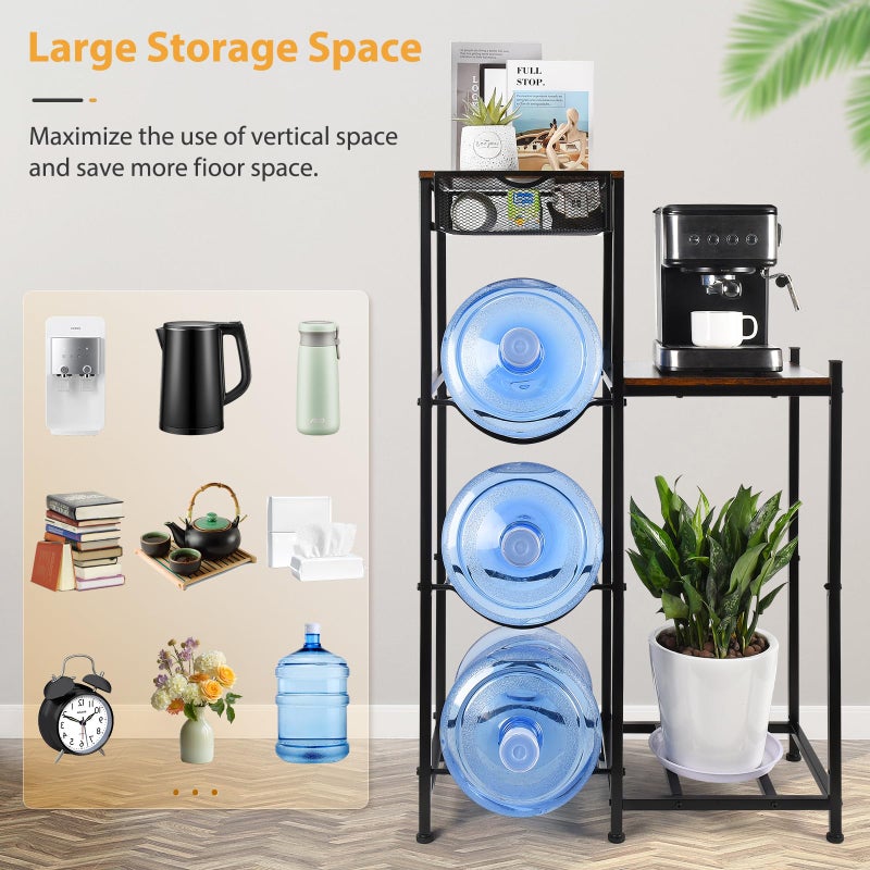 CAROD 5 Gallon Water Jug Holder, Water Storage Rack Water Dispenser Stand With Wood Tabletop Shelf, 5 Gal Water Bottle Holder Water Cooler Jug Rack with 2 Wood Storage Shelves - Image 2