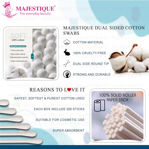 Majestique Paper Cotton Swabs (200 Stick) Natural Cotton Buds, Cruelty-Free Cotton Swabs, Gentle on Face, Ear Cleaning, Makeup, and Beauty Applicator, Nail Polish Removal, All Natural Cotton Swabs - Image 3