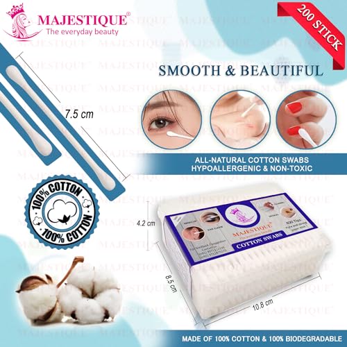 Majestique Paper Cotton Swabs (200 Stick) Natural Cotton Buds, Cruelty-Free Cotton Swabs, Gentle on Face, Ear Cleaning, Makeup, and Beauty Applicator, Nail Polish Removal, All Natural Cotton Swabs - Image 2