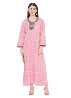HANA & SARA BEAUTIFUL EMBROIDERY WITH THREAD AND SMALL FLOWER PRINTED ARABIC KAFTAN JALABIYA DRESS  - Image 1