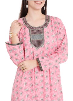HANA & SARA BEAUTIFUL EMBROIDERY WITH THREAD AND SMALL FLOWER PRINTED ARABIC KAFTAN JALABIYA DRESS  - Image 3