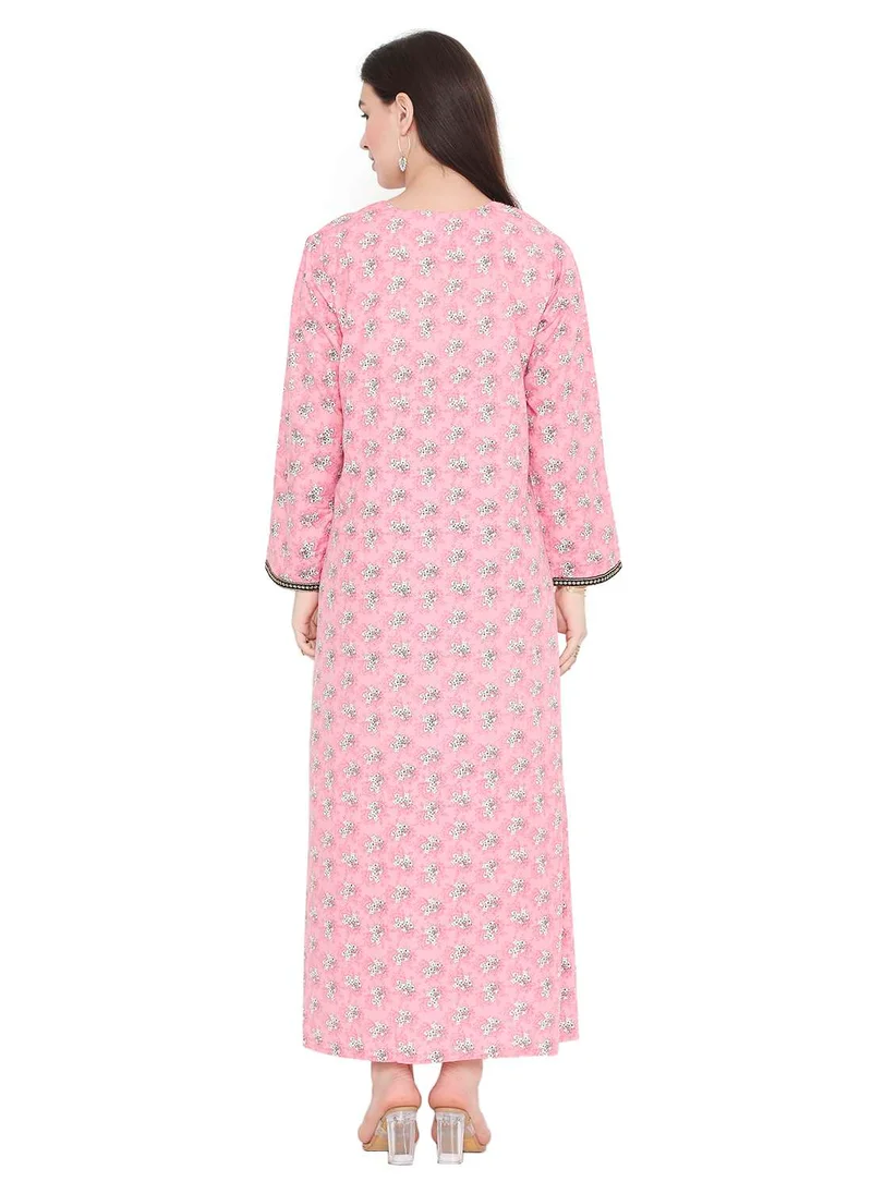 HANA & SARA BEAUTIFUL EMBROIDERY WITH THREAD AND SMALL FLOWER PRINTED ARABIC KAFTAN JALABIYA DRESS