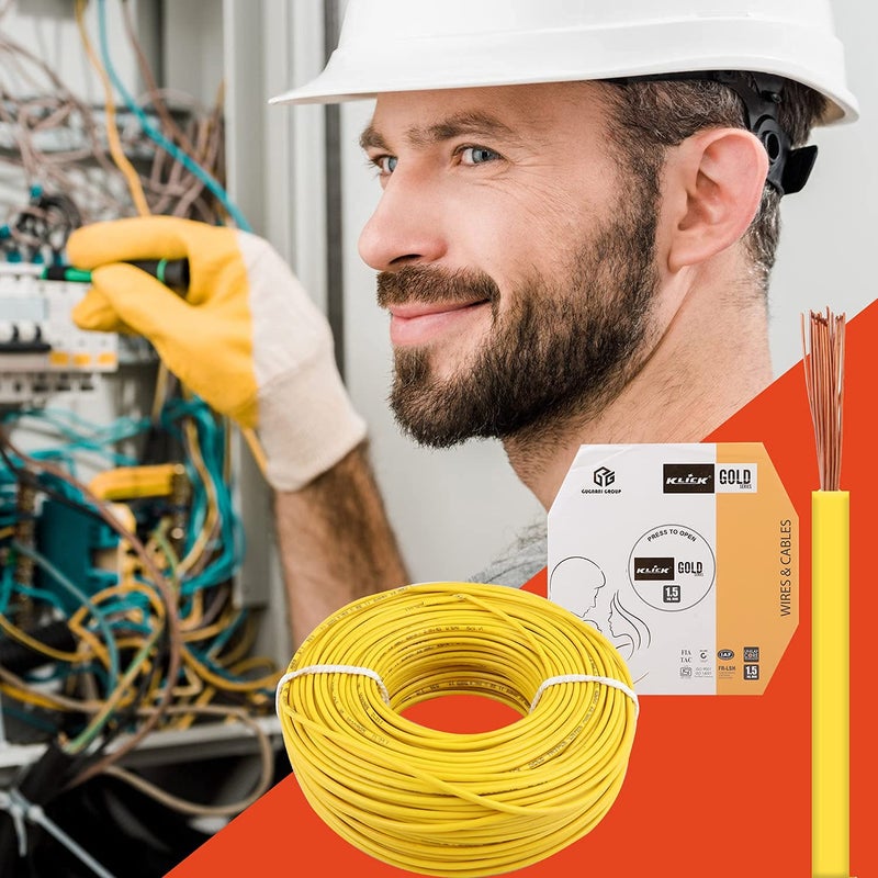 KLICK KLICK Copper Wire with Triple Layer PVC Coating Unilay Bunching Single Core Unsheathed Flexible Electric Cable for Domestic Industrial Connections Gold Series 15 mm 90m Long Yellow 5 Pcs  - Image 2