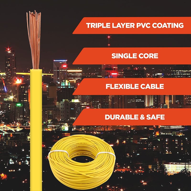 KLICK KLICK Copper Wire with Triple Layer PVC Coating Unilay Bunching Single Core Unsheathed Flexible Electric Cable for Domestic Industrial Connections Gold Series 15 mm 90m Long Yellow 5 Pcs  - Image 3