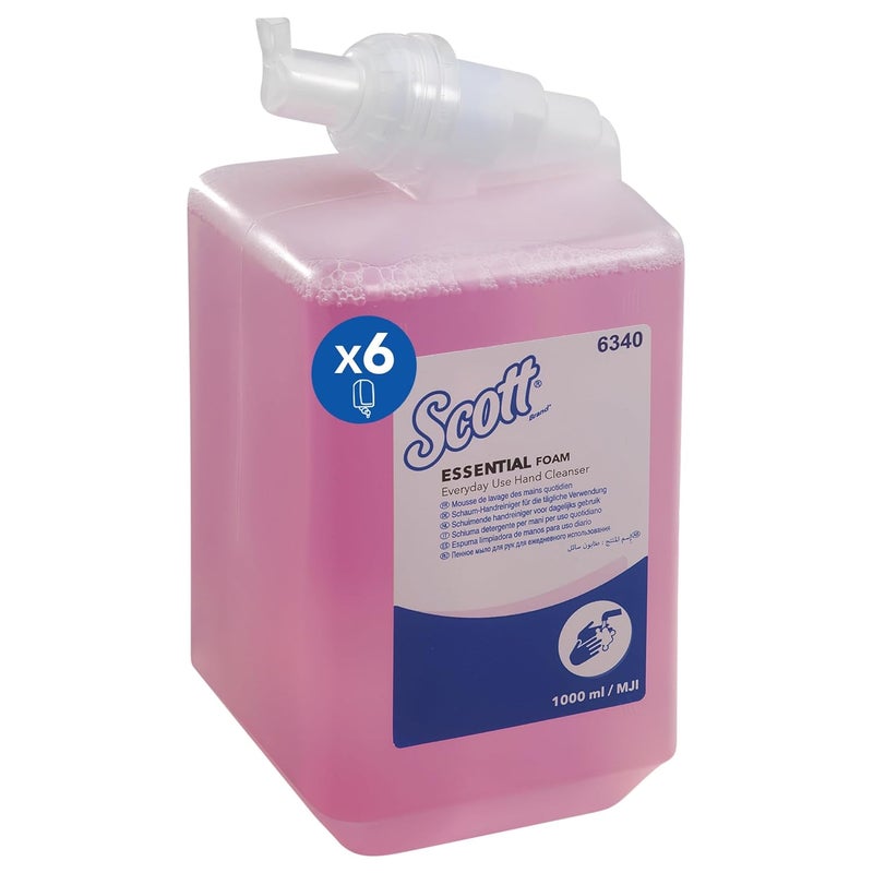 Scott EssentialTM Foam Everyday Use Hand Wash 6340 Scented Foaming Hand Soap for Frequent Use 6 x 1L Pink Hand Wash Refills 6L Total