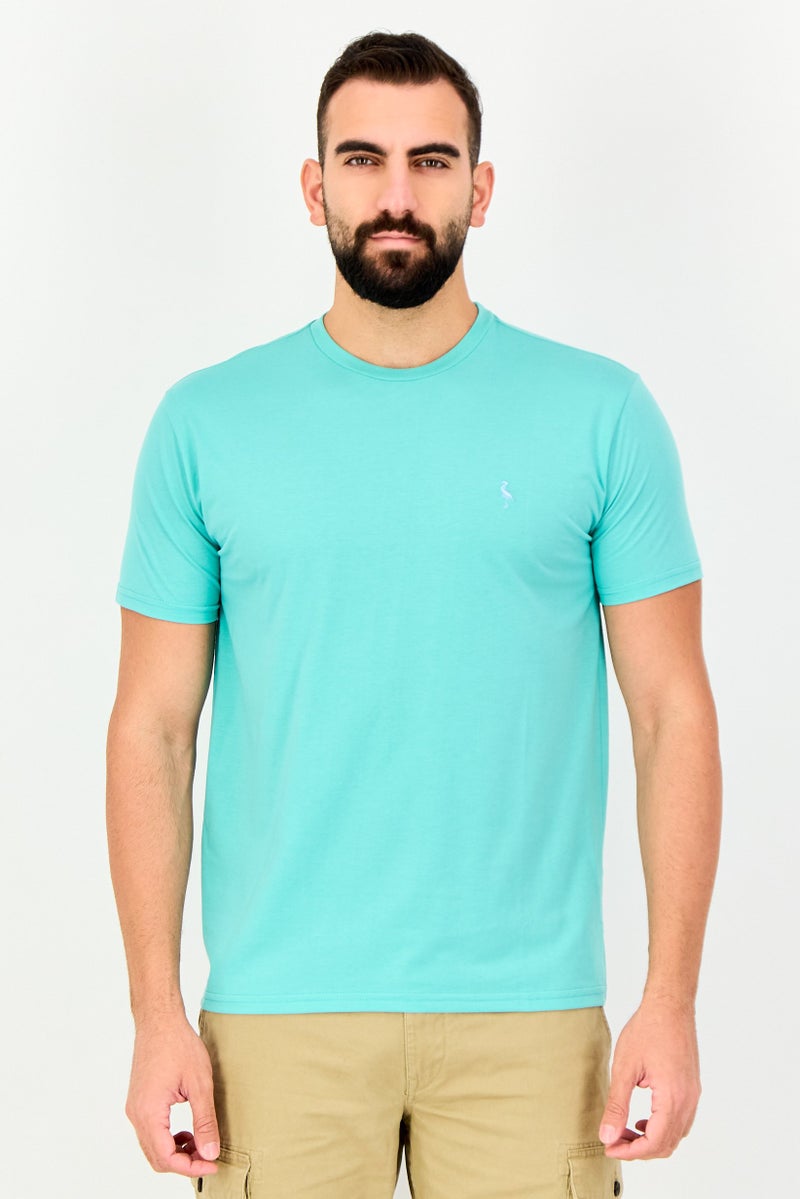 Tailorbyrd Men Crew Neck Short Sleeve Embroidered Logo T-Shirt, Turquoise - Image 1