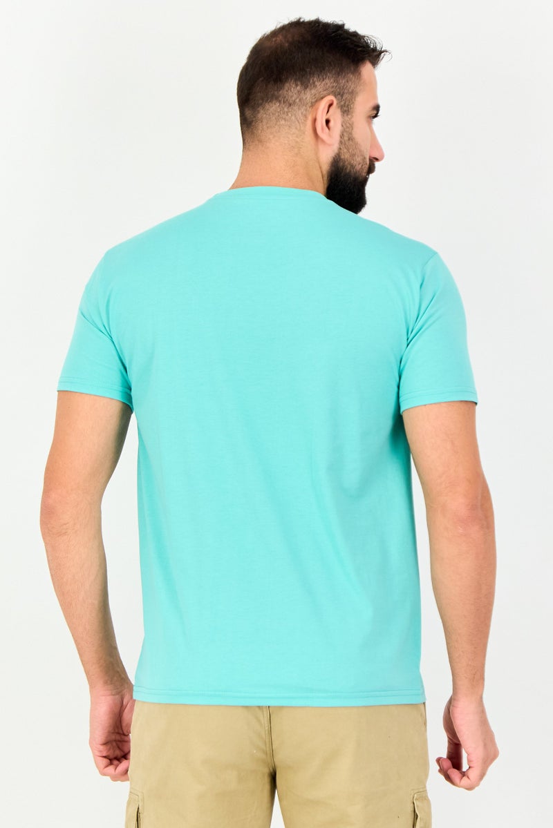 Tailorbyrd Men Crew Neck Short Sleeve Embroidered Logo T-Shirt, Turquoise - Image 3