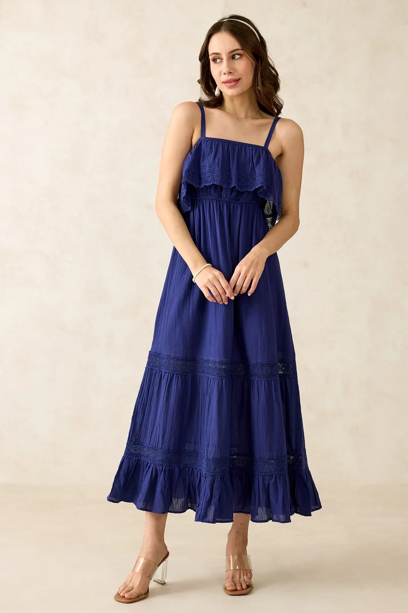 Virgio Virgio Kristen Trucotton Lace Detail Midi Dress