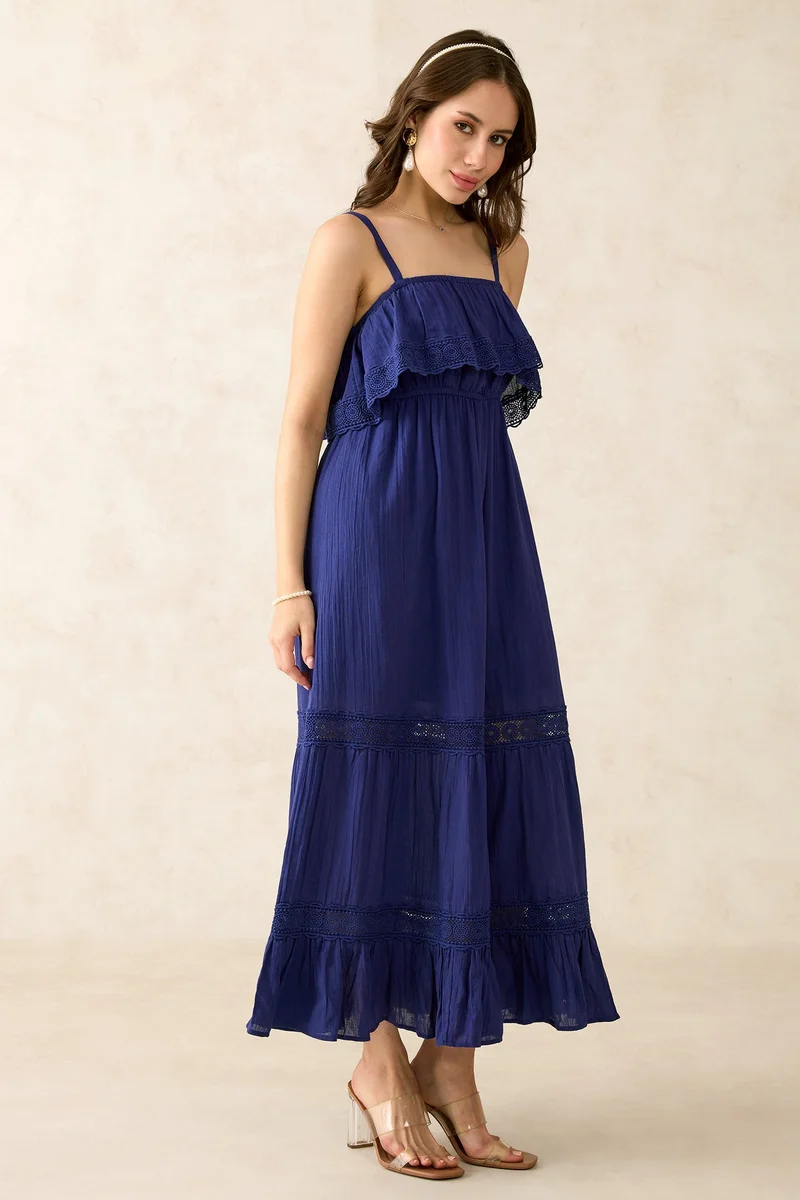 Virgio Virgio Kristen Trucotton Lace Detail Midi Dress