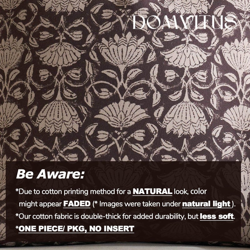 DOMVITUS Floral Pillow Covers 18x18 Decorative Throw Pillow Covers Floral Block Print Farmhouse Vintage Pillow Cover for Living Room Couch Bed Dark Brown 1PC - Image 3