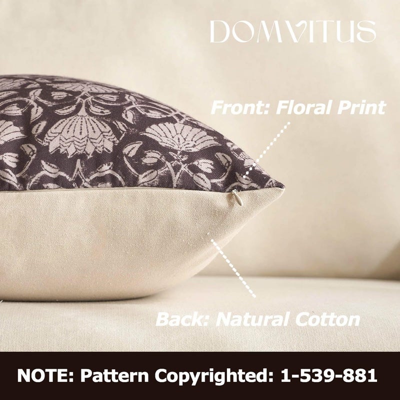 DOMVITUS Floral Pillow Covers 18x18 Decorative Throw Pillow Covers Floral Block Print Farmhouse Vintage Pillow Cover for Living Room Couch Bed Dark Brown 1PC - Image 2