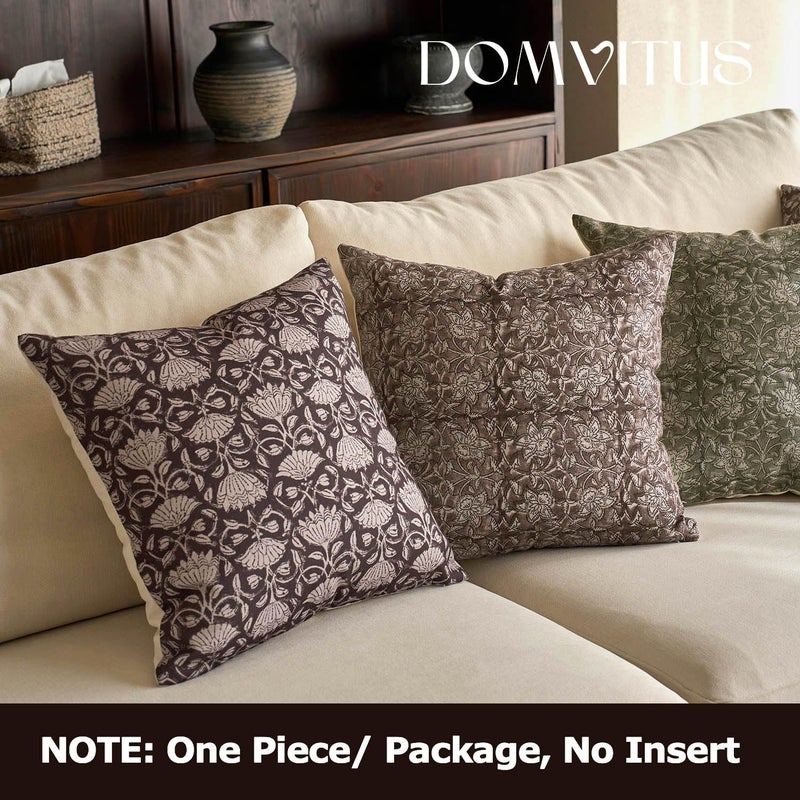 DOMVITUS Floral Pillow Covers 18x18 Decorative Throw Pillow Covers Floral Block Print Farmhouse Vintage Pillow Cover for Living Room Couch Bed Dark Brown 1PC - Image 4