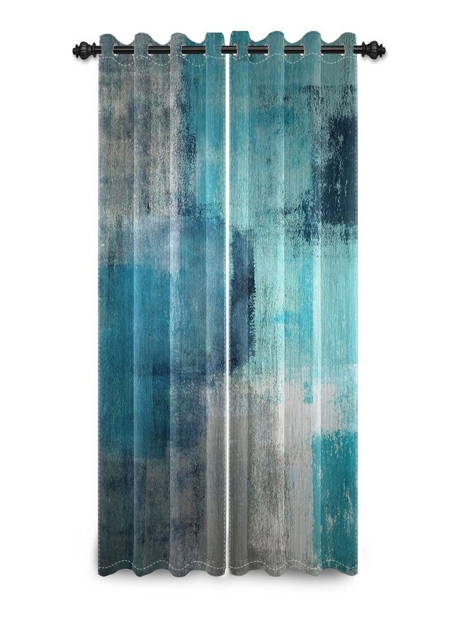 Yeele 21x63inches Turquoise Grey Abstract Curtains Blue Teal Aqua Gray Modern Art Painting Window Treatment Drapes Blackout Thermal Insulated Grommet Window Curtains for Living Room Bedroom 2 Panels - Image 5