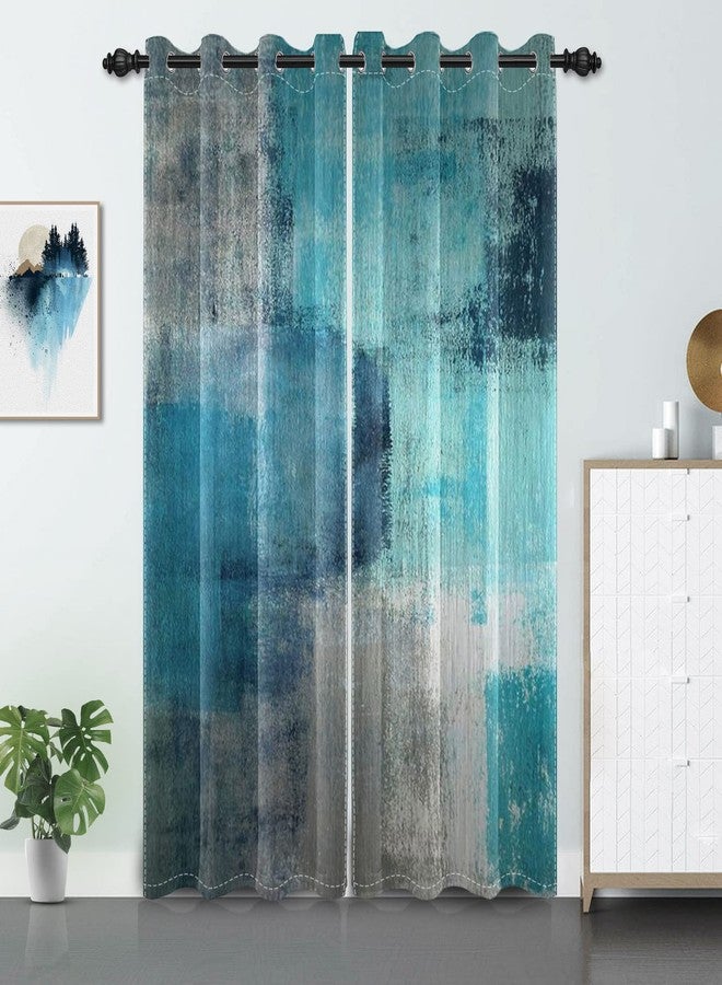 Yeele 21x63inches Turquoise Grey Abstract Curtains Blue Teal Aqua Gray Modern Art Painting Window Treatment Drapes Blackout Thermal Insulated Grommet Window Curtains for Living Room Bedroom 2 Panels - Image 1