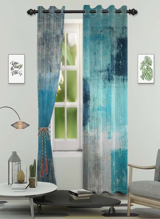 Yeele 21x63inches Turquoise Grey Abstract Curtains Blue Teal Aqua Gray Modern Art Painting Window Treatment Drapes Blackout Thermal Insulated Grommet Window Curtains for Living Room Bedroom 2 Panels - Image 2