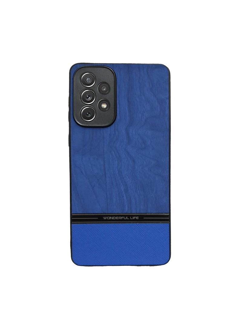 Elmo3ezz Shockproof Wood Grain Skin PU and TPU Shockproof Luxury Phone Case for Samsung A32 4g (Blue) - Image 1