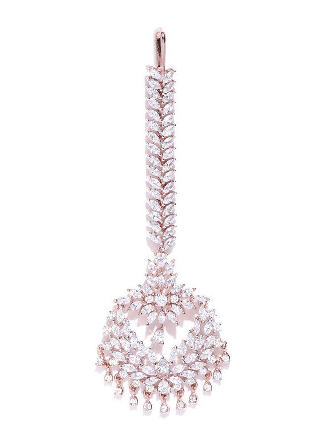 Priyaasi Priyasi Chandbali Style American Diamond Maang Tikka for Women | Rose Gold-Plated | Maang Tikka for Wedding | Traditional Floral Design - Image 1